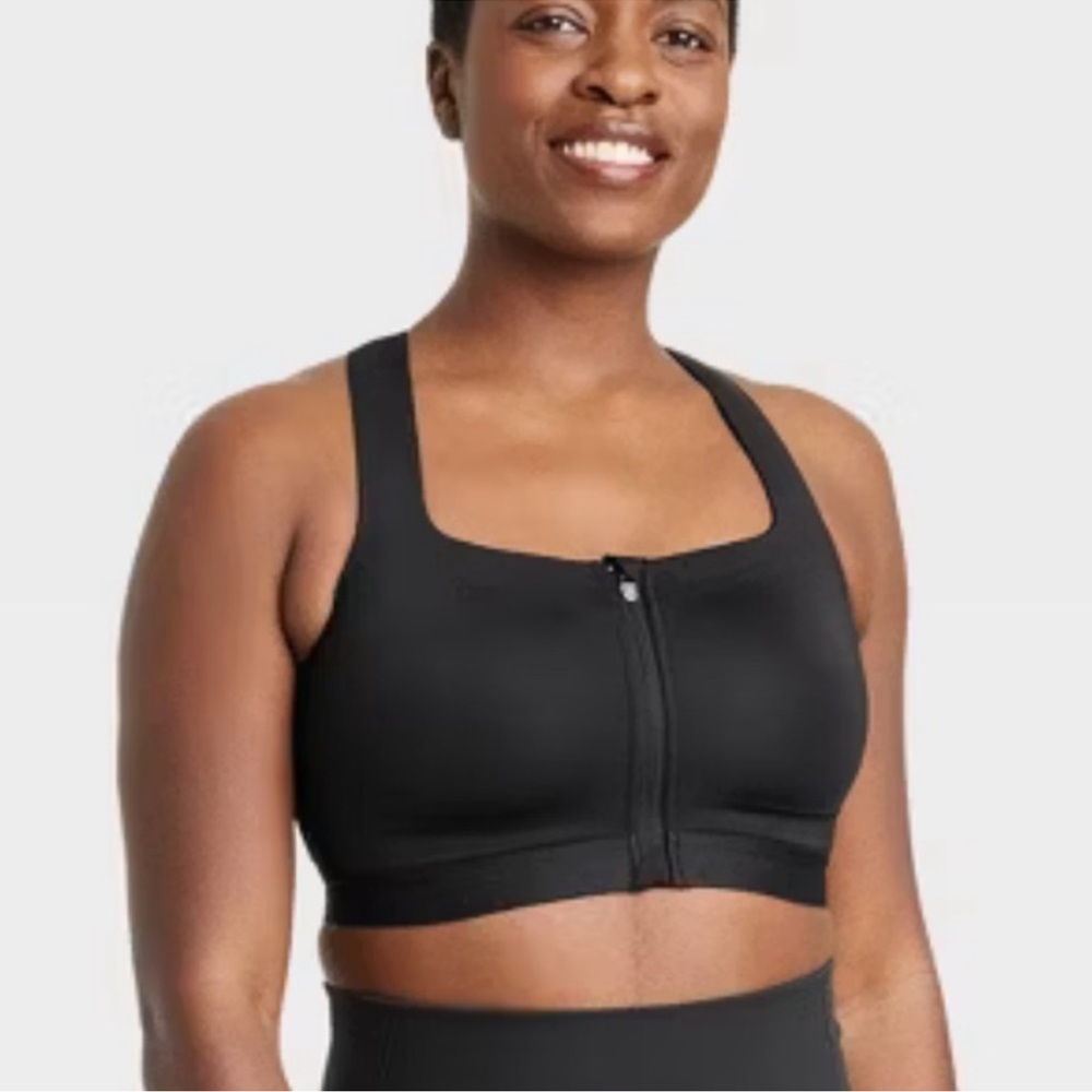 All in Motion Sculpt High Support Zip-Front Sports Bra in Black Size 36DD NEW